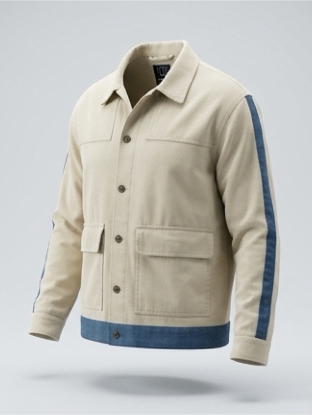 Cream Denim Jacket with Blue Trim